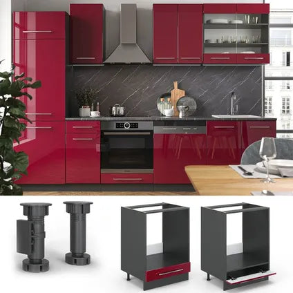 Meuble Pour Four Encastrable - Vicco - Fame-line 46080 - Rouge Bordeaux/anthracite - 60x82x60 Cm