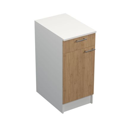 Delvotira | Meuble Bas De Cuisine Prim - Mélaminé 16mm - Chêne Chaleureux - 40x89x59cm