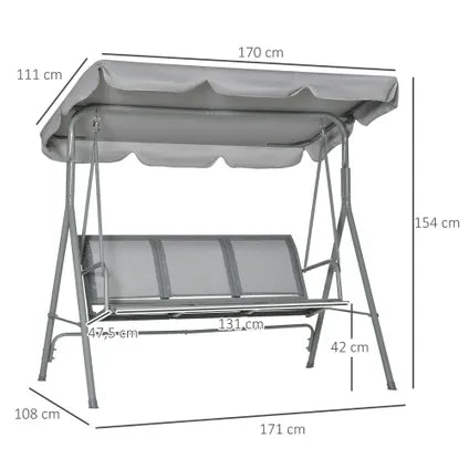 Banc Suspendu 3 Places 4goodz Hollywood Avec Pare-soleil Réglable – Gris Clair