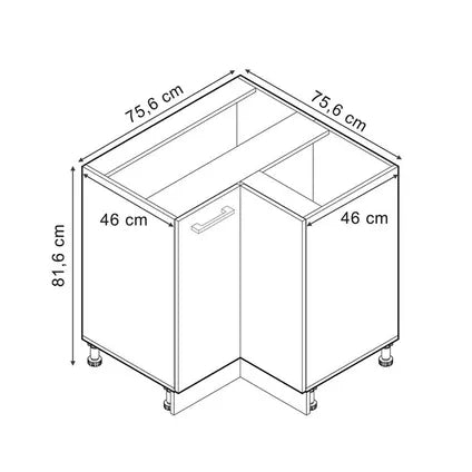 Meuble Bas D'angle Vicco - R-line 41209 - Bleu-gris/blanc - 75.6x81.6x46 Cm