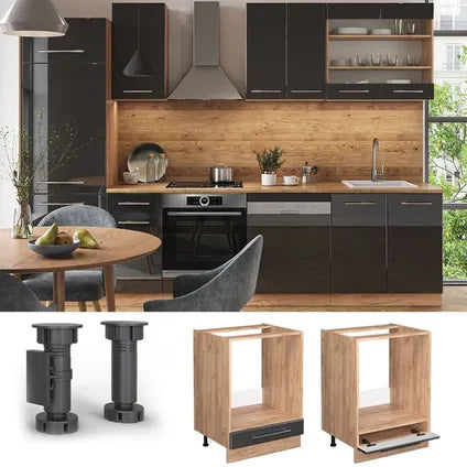 Meuble Bas Pour Four Encastrable – Vicco – Fame-line – Anthracite/chêne – 60x82x60 Cm