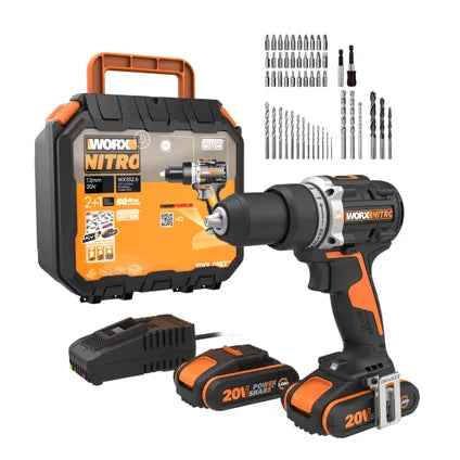 Delvotira | Perceuse à percussion sans fil - WORX - 20V - 60 Nm - 2 vitesses - Mandrin 13 mm