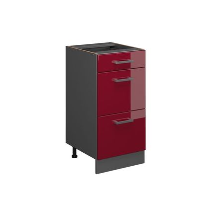 Delvotira | Meuble Bas De Cuisine À Tiroirs - Vicco - R-line - Rouge Brillant/anthracite - 40x81.6x60 Cm