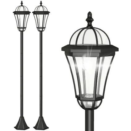 Delvotira | Lampadaire Solaire Jardin Collahausse - Noir - 2 Led - Allumage Automatique - Lot De 2