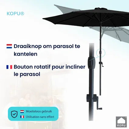Parasol Rond 300 Cm Kopu Valencia Avec Housse De Protection – Noir