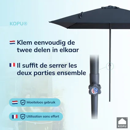 Parasol Kopu Leon Rectangle 150×250 Cm – Parasol De Balcon Avec Housse – Gris